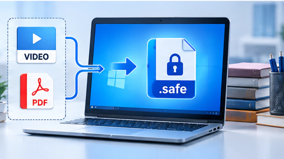 SafeDRM在Windows电脑本地把课程视频和PDF讲义生成safe内容的示意图