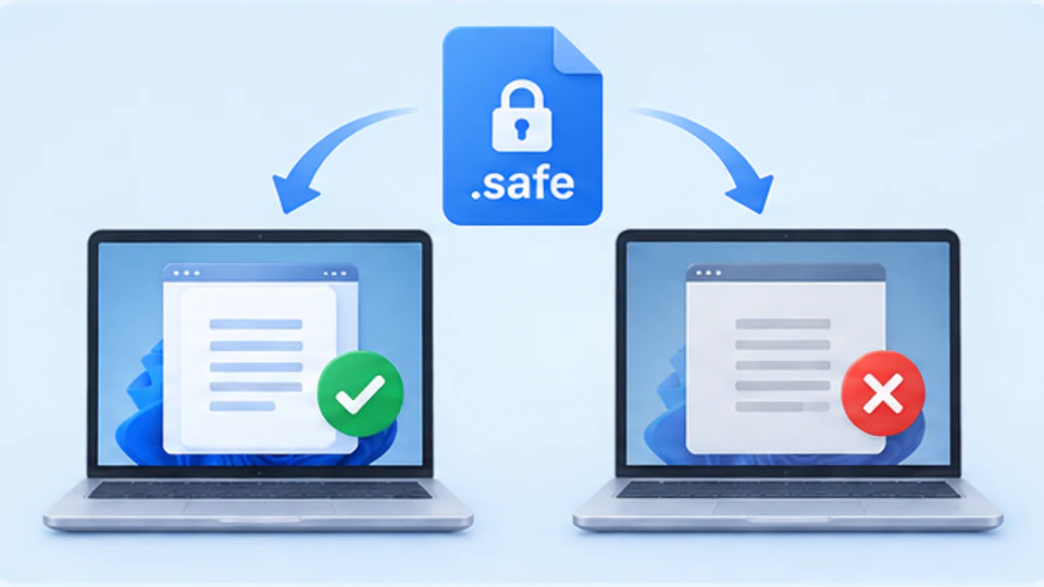 同一个safe文件在授权客户电脑可查看而未授权设备被拒绝的示意图