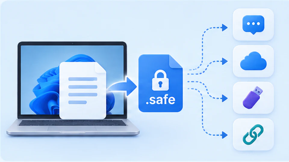 Windows电脑本地生成safe文件后通过聊天网盘U盘和下载链接发送的示意图