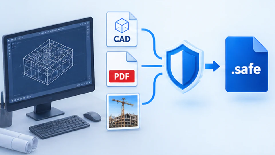 工程电脑在本地把CAD图纸PDF验收报告和现场照片保护成safe文件的示意图