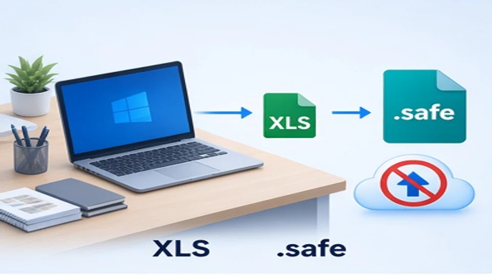 Windows电脑把Excel表格本地加密成safe文件且原文件不上云的示意图