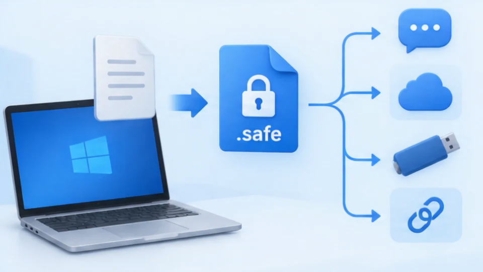 Windows电脑本地生成safe文件后通过聊天网盘U盘和下载链接交付的示意图