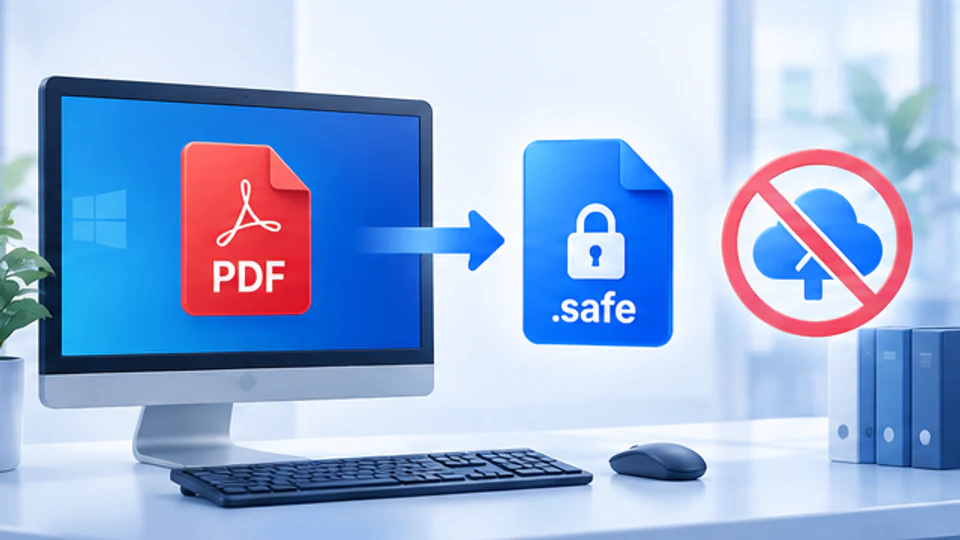 培训机构在Windows电脑本地把PDF讲义加密成safe文件且原文件不上云的示意图