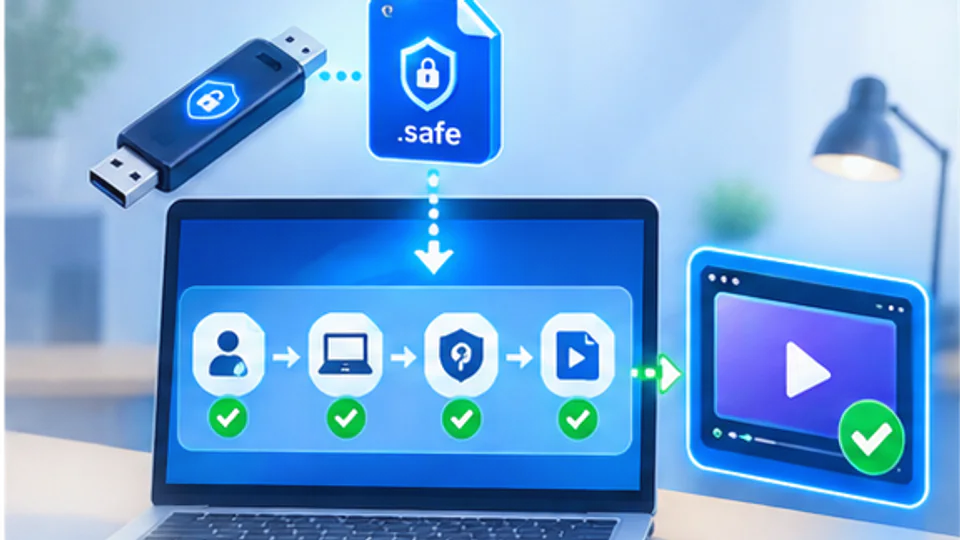U盘中的safe文件在接收方Windows电脑经过账号设备权限校验后打开